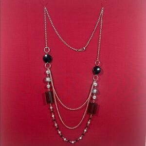 Elegant Silver and Black Layered Necklace